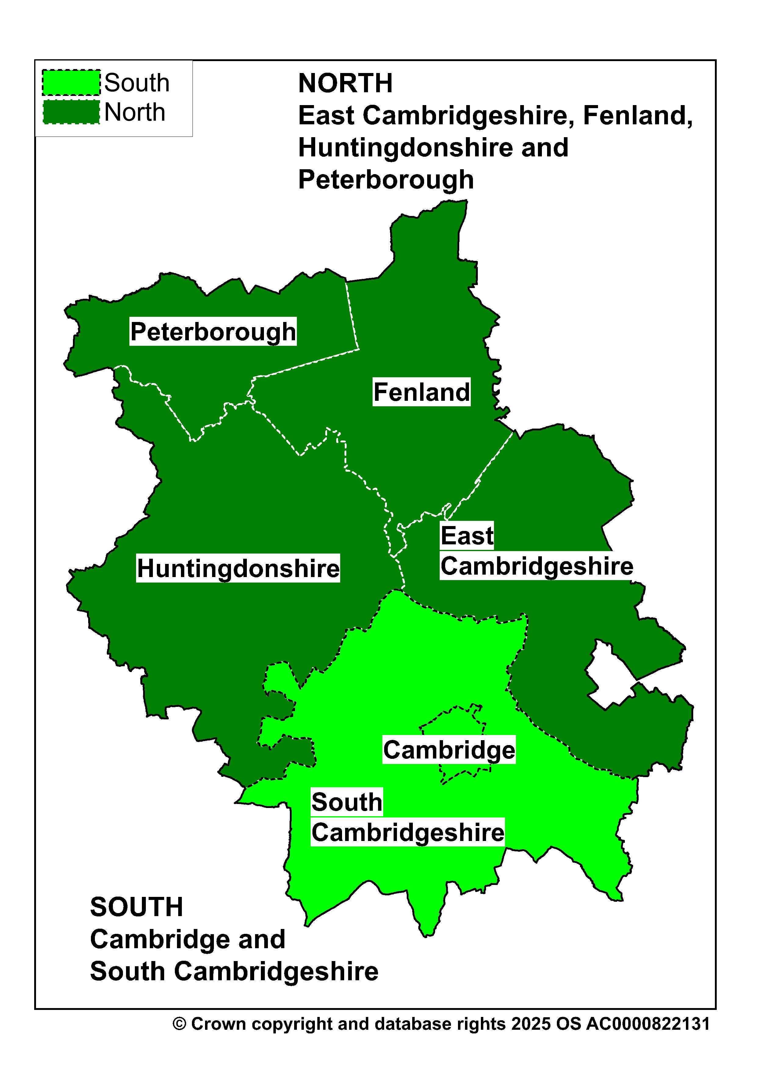 North East Cambridgeshire, Fenland, Huntingdonshire and Peterborough Map