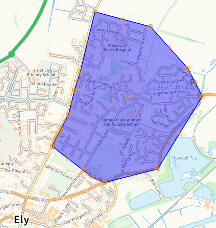 Bounding area for north Ely.